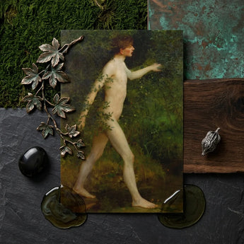 A Woodland Bather - Henry Scott Tuke Art Print / Canvas Silver Leaf Branch Ornament Detailed Veins Textured Metallic, Moves, Prints