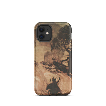 Wotan Looks Back at Brunnhilde - Arthur Rackham Iphone Case, 12 Mini / Matte, Phone Case Stylized Depiction Horned Figure Misty Forest
