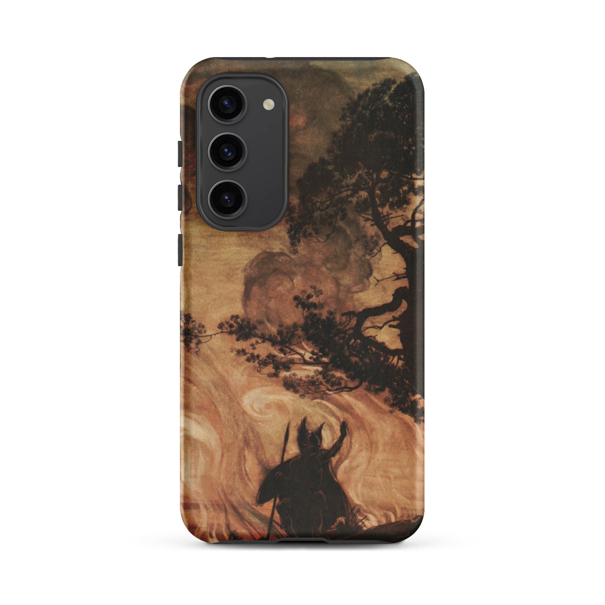 Wotan Looks Back at Brunnhilde Arthur Rackham Samsung Case, Galaxy S23 Plus / Matte, Smartphone Dark Artistic Case Figure Horns Spear Amidst
