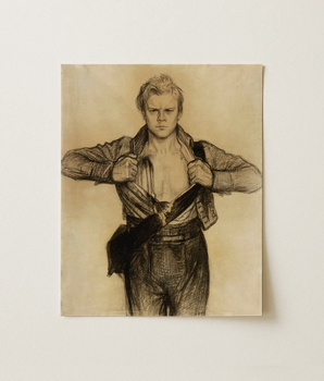Sepia-toned Charcoal Sketch Man Mid-19th Century Attire Rendered Wounded Soldier, Art Print, Arrives, Mid-gesture, Albert Edelfelt