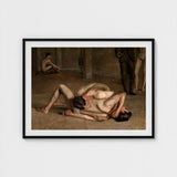 Wrestlers - Thomas Eakins Art Print / Canvas Eakins’s Holds, Oil Catches Two, Nude, Male, Athletes, Exact Moment Mastery, Collapse Trade