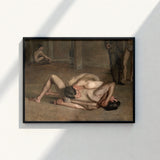 Black-framed Reproduction Classical Painting Two Nude Figures Intense Eakins’s Wrestlers Holds, Oil Catches, Male, Athletes, Exact Moment