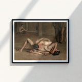 Black-framed Art Print Classical Painting Two Nude Figures Eakins’s Wrestlers Holds, Oil Catches, Male, Athletes, Exact Moment Mastery,