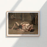 Framed Reproduction Classical Painting Two Nude Figures Intense Eakins’s Wrestlers Holds, Oil Catches, Male, Athletes, Exact Moment