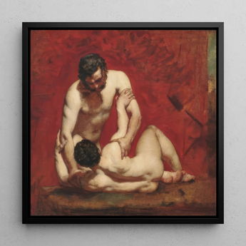 Wrestlers - lámina artística de William Etty / Lienzo, 12x12’’ / 31x31cm / Marco negro, pósteres, impresiones y arte visual, Toby Leon