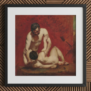 Wrestlers - lámina artística de William Etty / Lienzo, 12x12’’ / 31x31cm / Marco negro / Passepartout, pósteres, impresiones y arte visual, Toby Leon