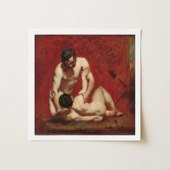 Wrestlers - William Etty Art Print / Canvas Two Male Figures, Fold, Standing Man’s Dark, Beard, Compressed Gaze Anchor, Prints