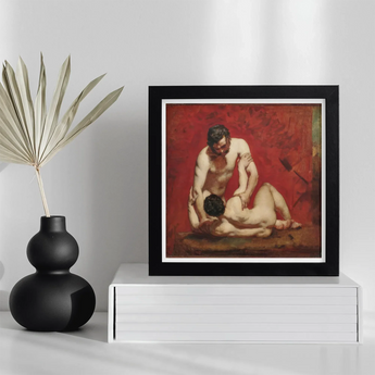 Wrestlers - William Etty Art Print / Canvas Black-framed Art Print Classical Painting Two Nude Figures Male Figures, Fold, Standing Man’s