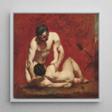Wrestlers - William Etty Art Print / Canvas Framed Oil Painting Two Nude Figures Intimate Pose Male Figures, Fold, Standing Man’s Dark,