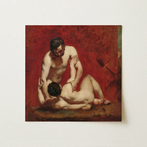 Wrestlers - William Etty Art Print / Canvas, Two Male Figures, Male Figures Fold, Standing Man’s Dark, Man’s Dark Beard, Compressed Gaze