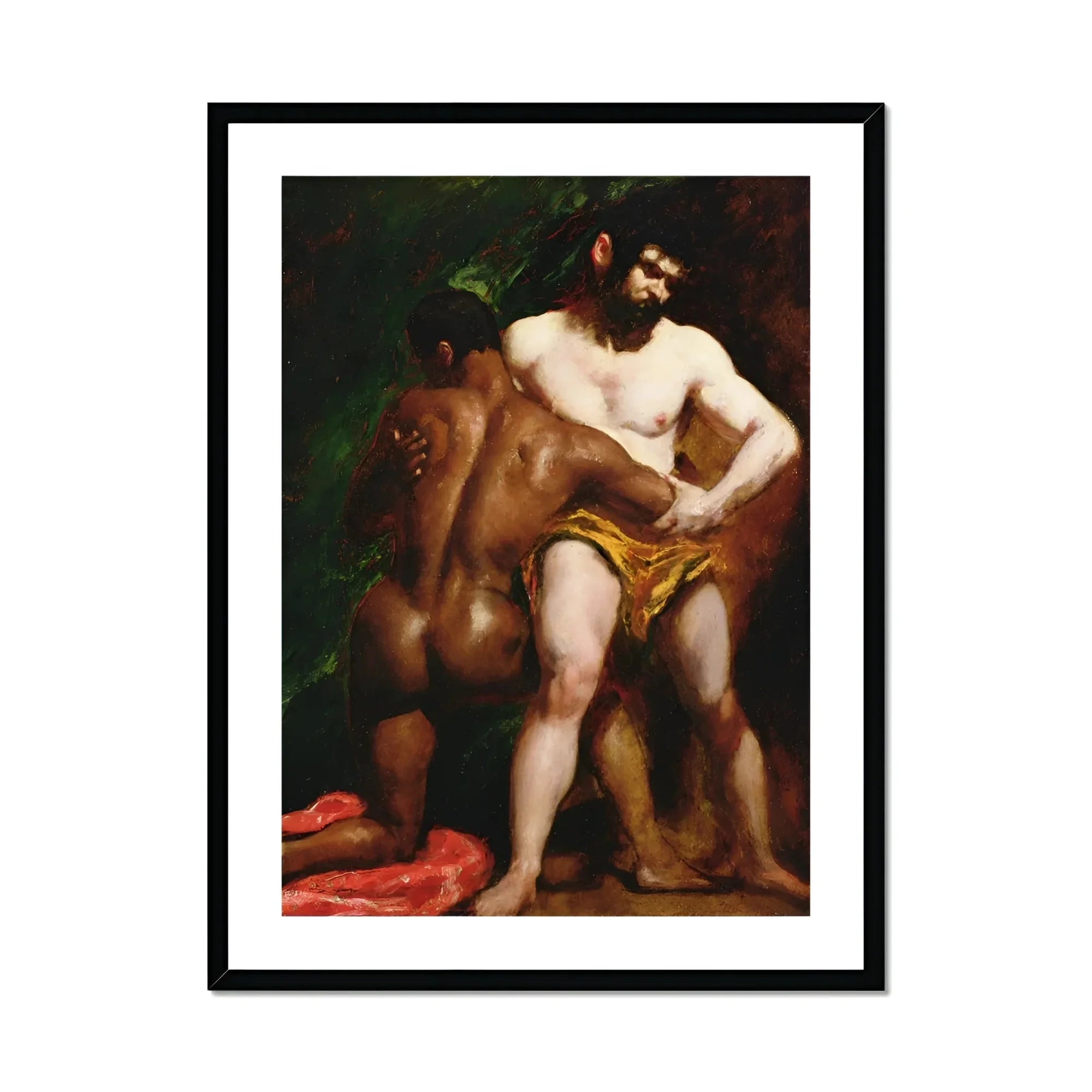 The Wrestlers - William Etty Homoerotic Art Print, Classical Oil Painting Two Wrestlers Dramatic Combat Poses