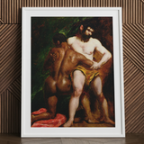 William Etty wrestlers art print in white frame.