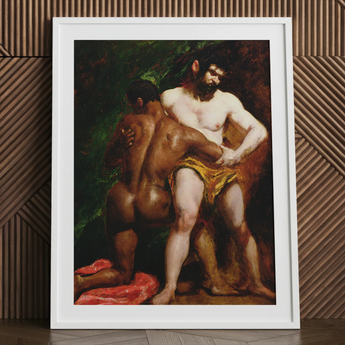 William Etty wrestlers art print in white frame.