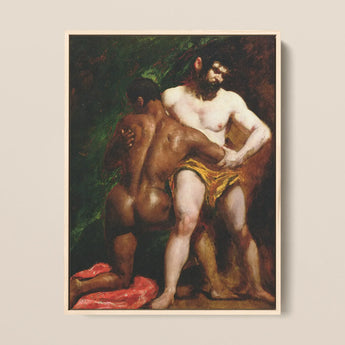 The Wrestlers - William Etty Homoerotic Art Print / Canvas, 12x16’’ / 31x41cm / Natural Frame, Posters Prints & Visual Artwork, Toby Leon