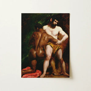 The Wrestlers - William Etty Homoerotic Art Print / Canvas Framed Oil Painting Two Muscular Figures Dramatic Darkly William Etty,
