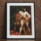 The Wrestlers - William Etty Homoerotic Art Print, Framed Painting Two Nude Male Figures Classical Style