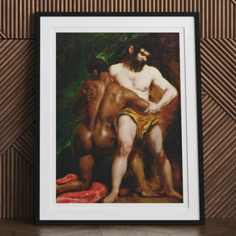 The Wrestlers - William Etty Homoerotic Art Print, Framed Painting Two Nude Male Figures Classical Style