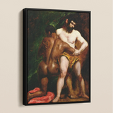 The Wrestlers - William Etty Homoerotic Framed Canvas, Framed Classical Oil Painting Mythological Scene Figures Draped