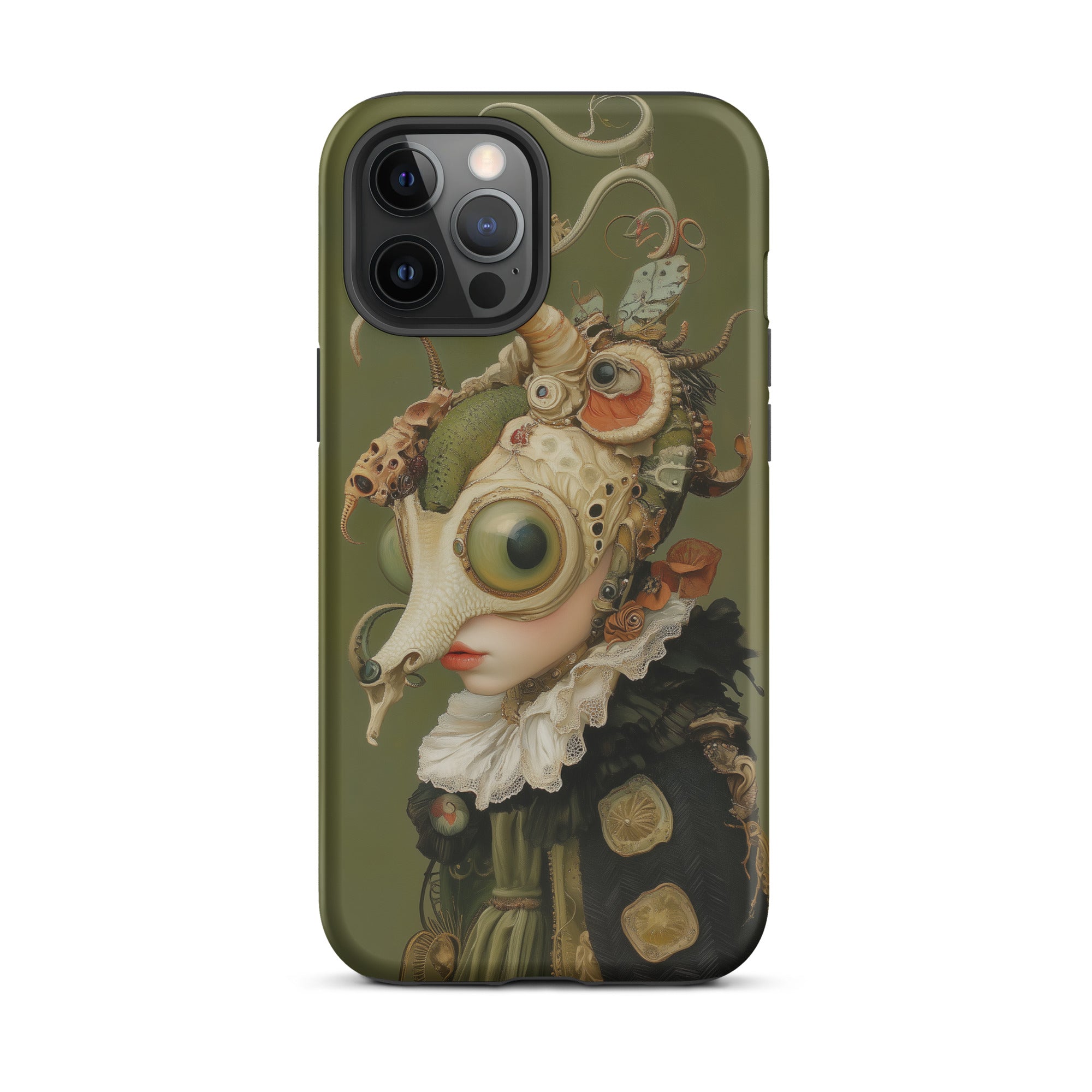Xennie - Cute Baroque Alien Art Iphone Case, 12 Pro Max / Matte, Olive Green Phone Case Surreal Art