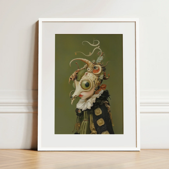 Xennie - Cute Baroque Alien Art Print / Canvas, 12x16’’ / 31x41cm / White Frame / Matboard, Posters Prints & Visual Artwork, Toby Leon