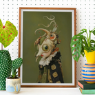 Xennie Cute Baroque Alien Art Print, Framed Surreal Artwork Victorian Style Figure Oversized Eye Ornate