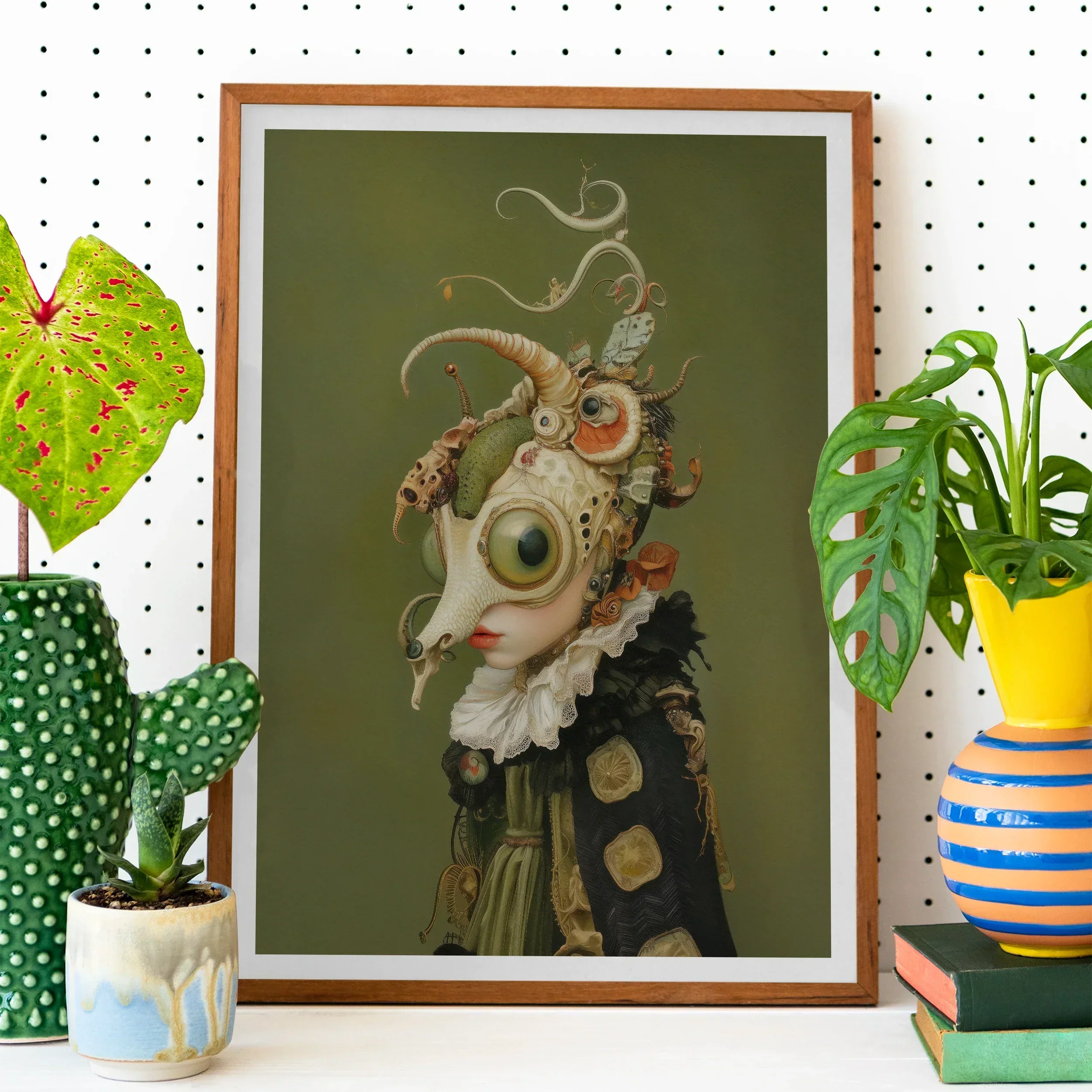 Xennie Cute Baroque Alien Art Print, Framed Surreal Artwork Victorian Style Figure Oversized Eye Ornate