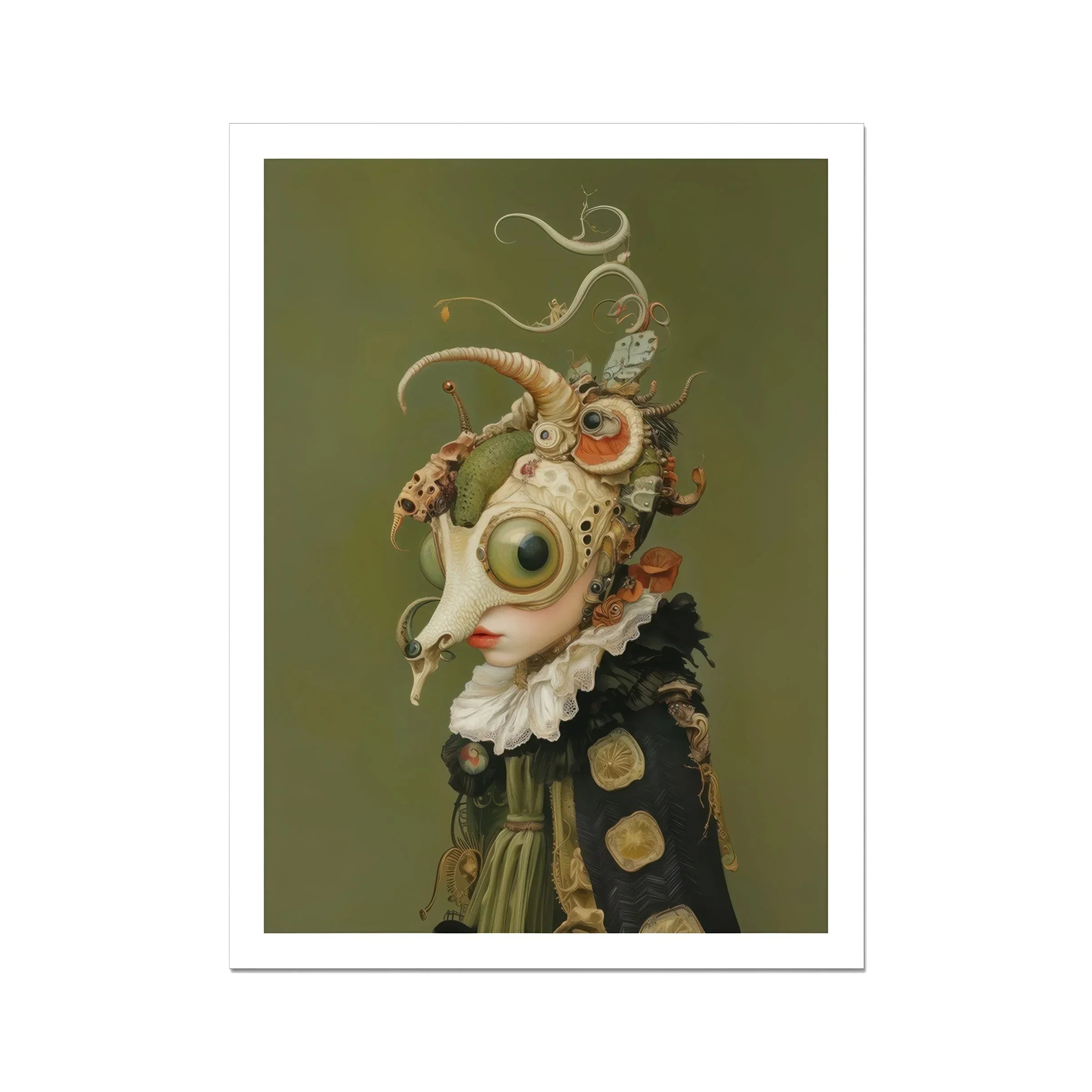 Xennie Cute Baroque Alien Art Print, Surreal Creature Giant Eyeball Head Ornate Victorian Style Collar