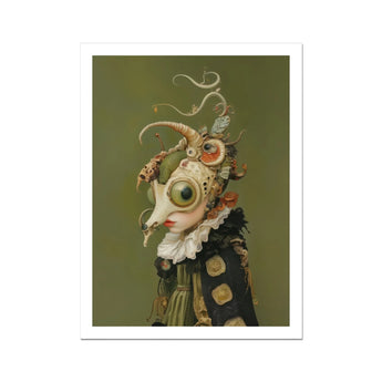 Xennie - Cute Baroque Alien Art Print, Surreal Creature Giant Eyeball Head Ornate Victorian-style Collar
