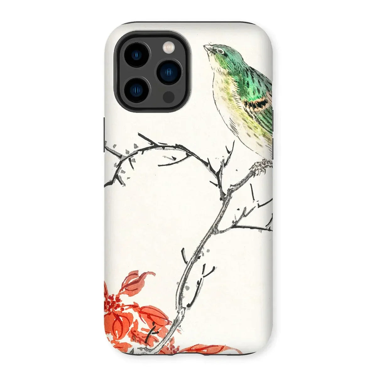 Yellow Bunting Bird - Numata Kashu Iphone Case, 14 Pro Max / Matte, Iphone Case Watercolor-style Illustration Green Bird Perched Branch