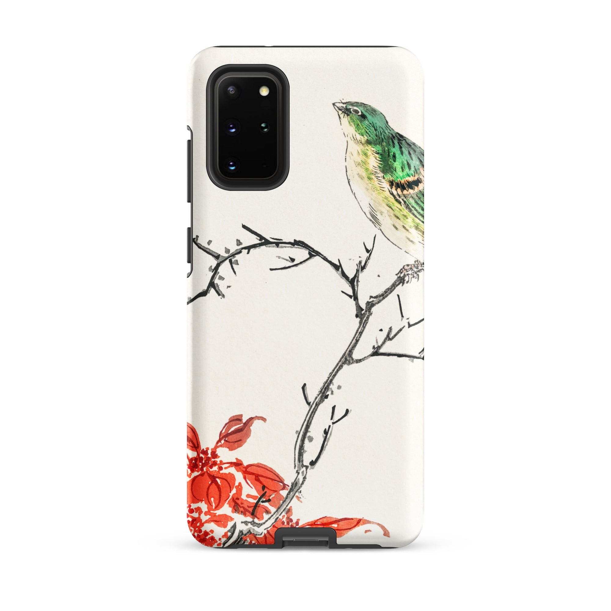 Yellow Bunting Bird Numata Kashu Samsung Case, Galaxy S20 Plus / Matte, White Phone Case Painted Bird Branch Red Flowers