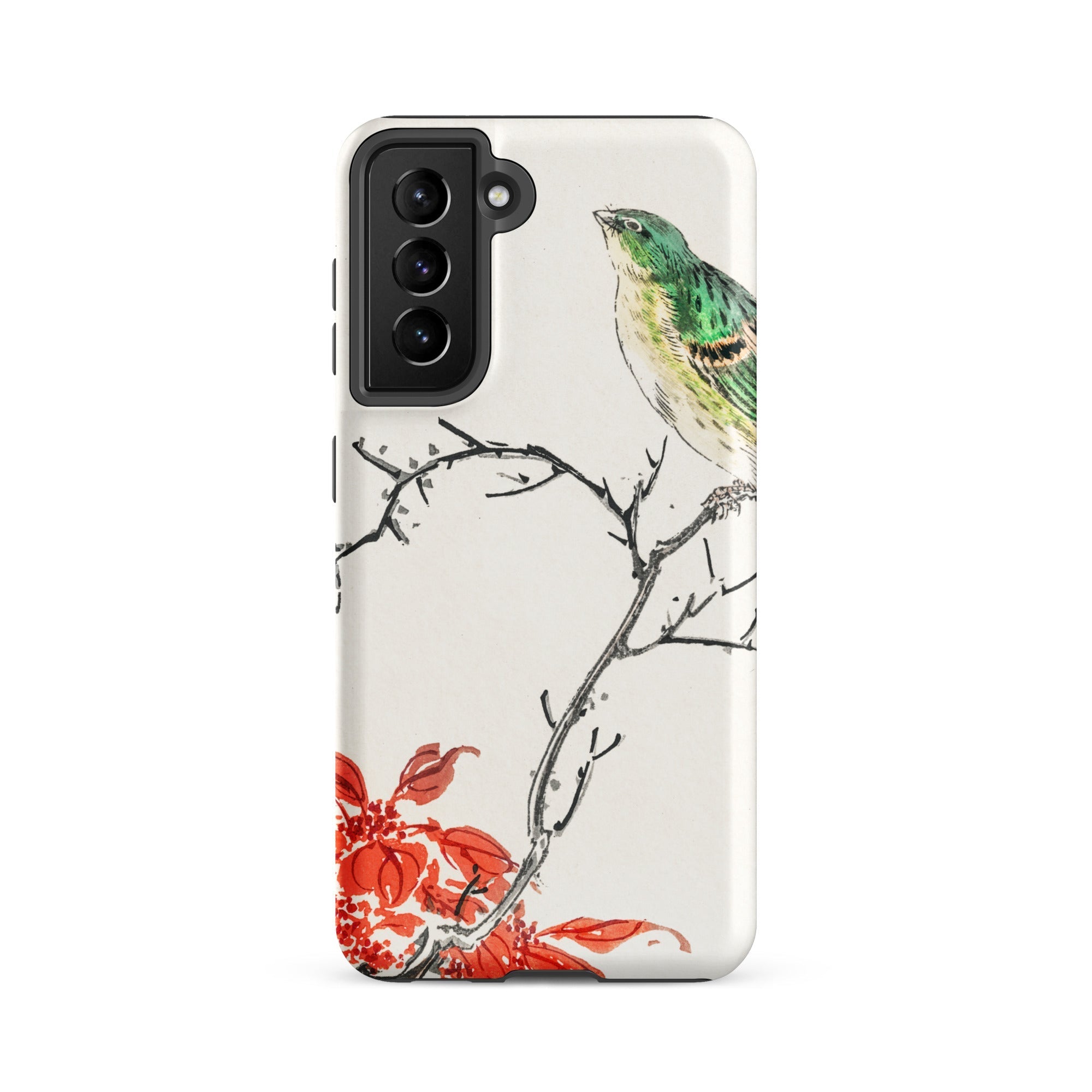 Yellow Bunting Bird Numata Kashu Samsung Case, Galaxy S21 Fe / Matte, White Phone Case Painted Bird Branch Red Leaves