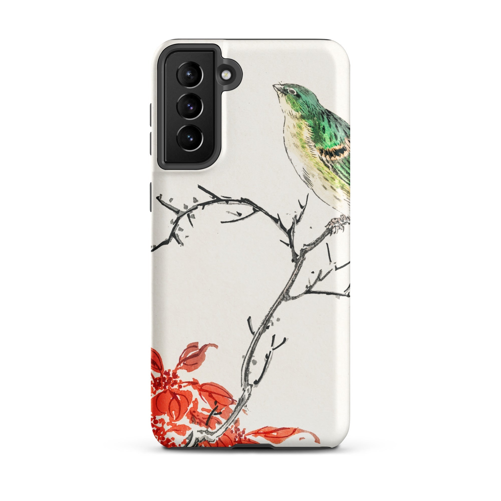 Yellow Bunting Bird Numata Kashu Samsung Case, Galaxy S21 Plus / Matte, White Smartphone Case Bird Branch Design