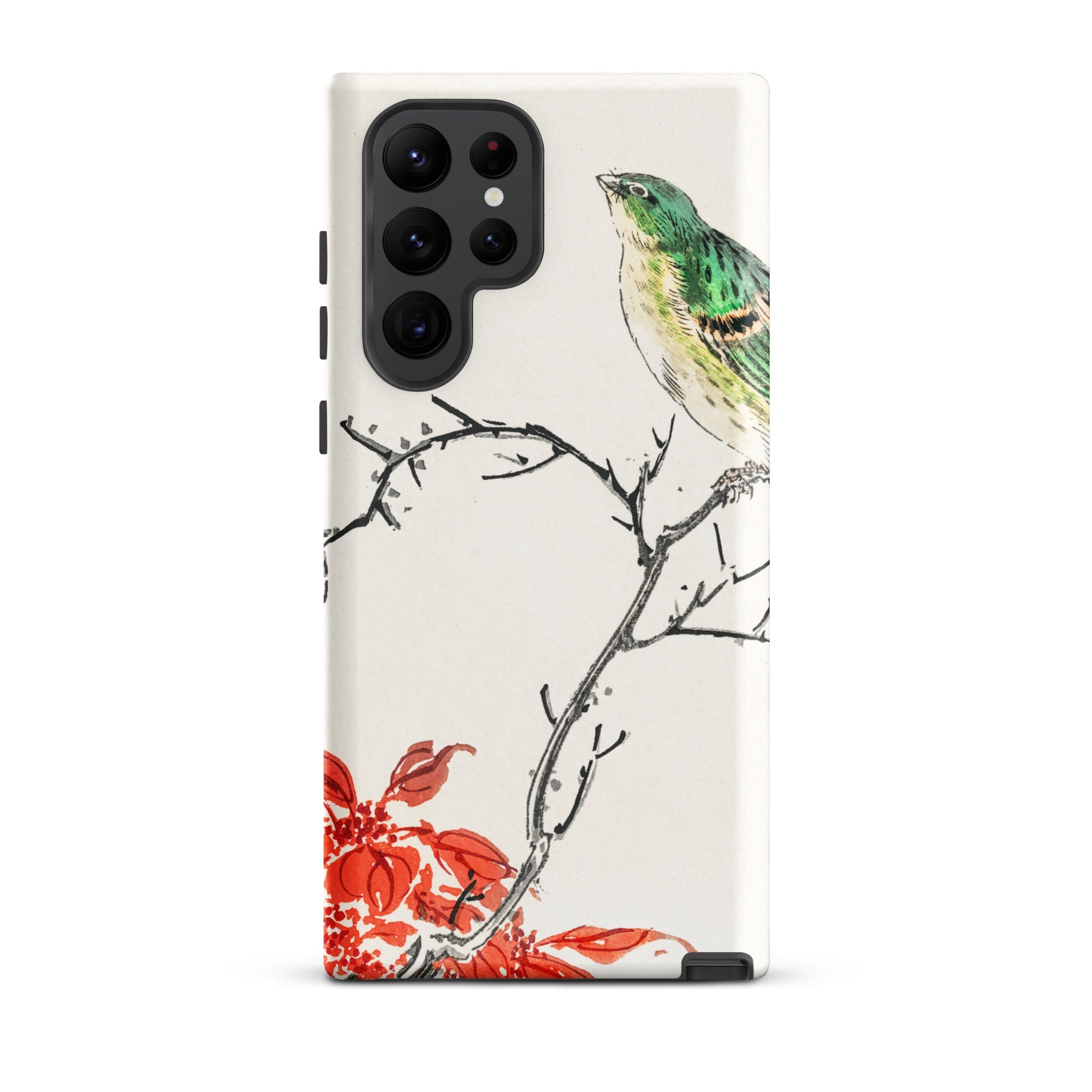 Yellow Bunting Bird Numata Kashu Samsung Case, Galaxy S22 Ultra / Matte, White Smartphone Case Green Bird Branch Red Flowers