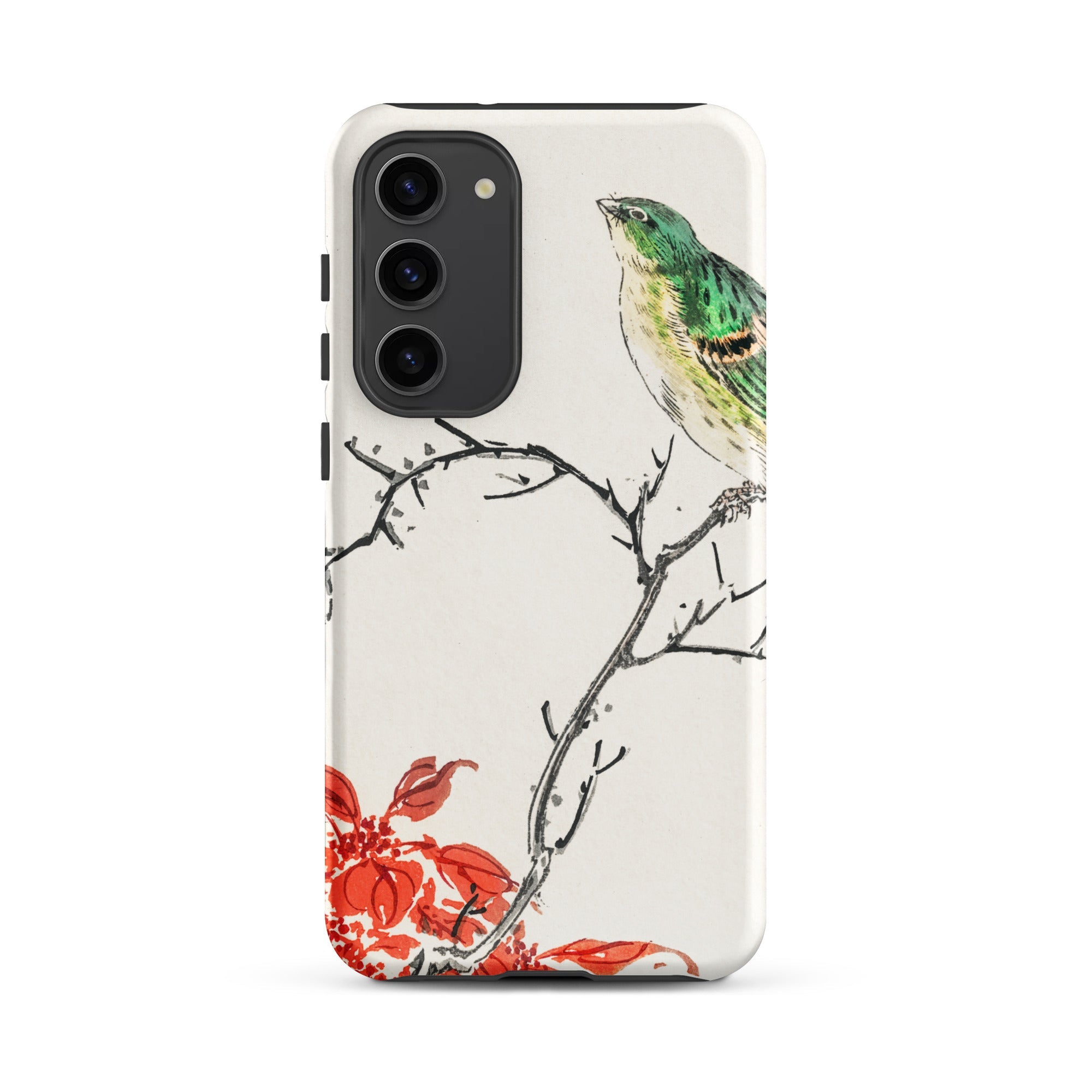 Yellow Bunting Bird Numata Kashu Samsung Case, Galaxy S23 Plus / Matte, White Phone Case Painted Bird Branch Red Flowers