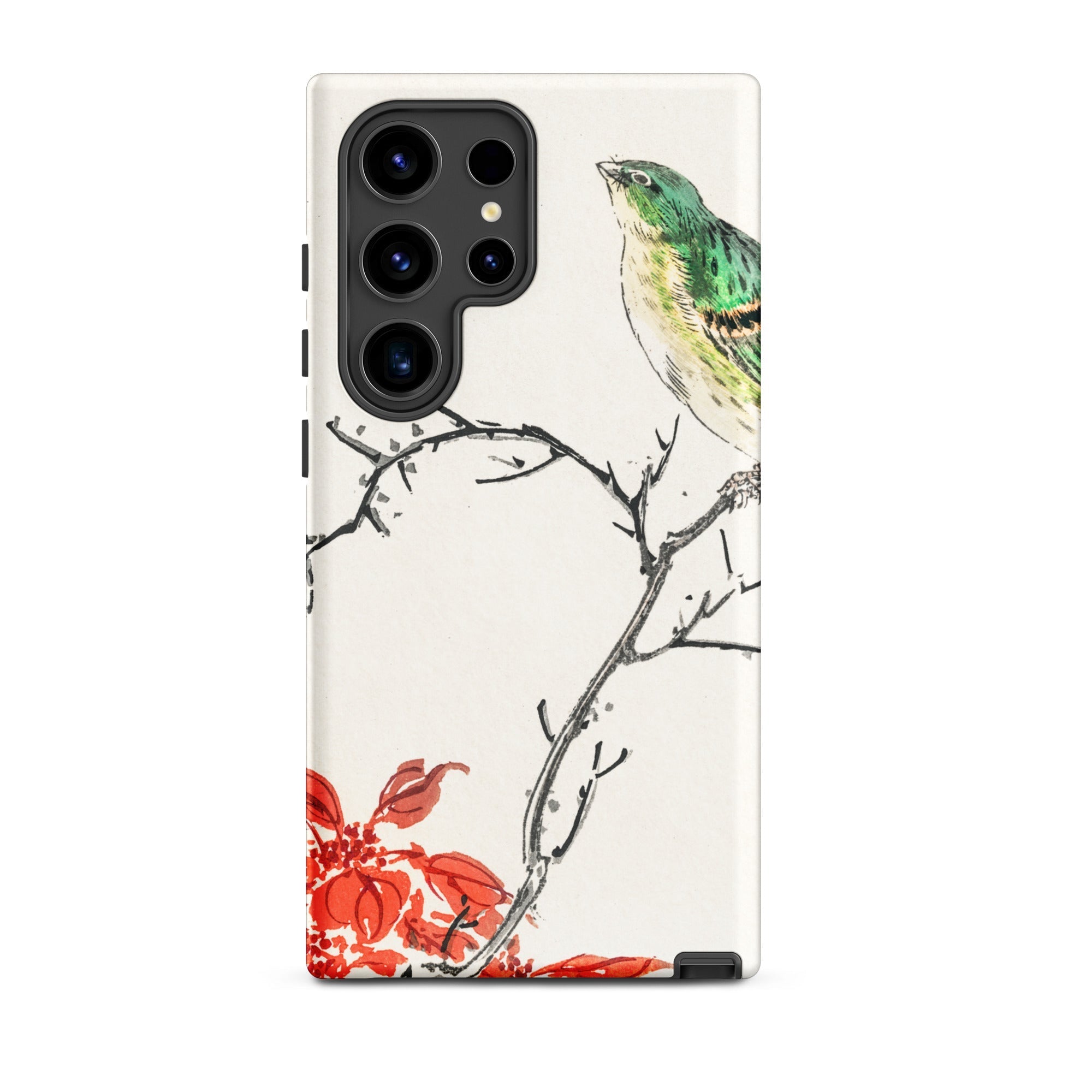 Yellow Bunting Bird Numata Kashu Samsung Case, Galaxy S24 Ultra / Matte, White Phone Case Green Bird Red Leaves Design