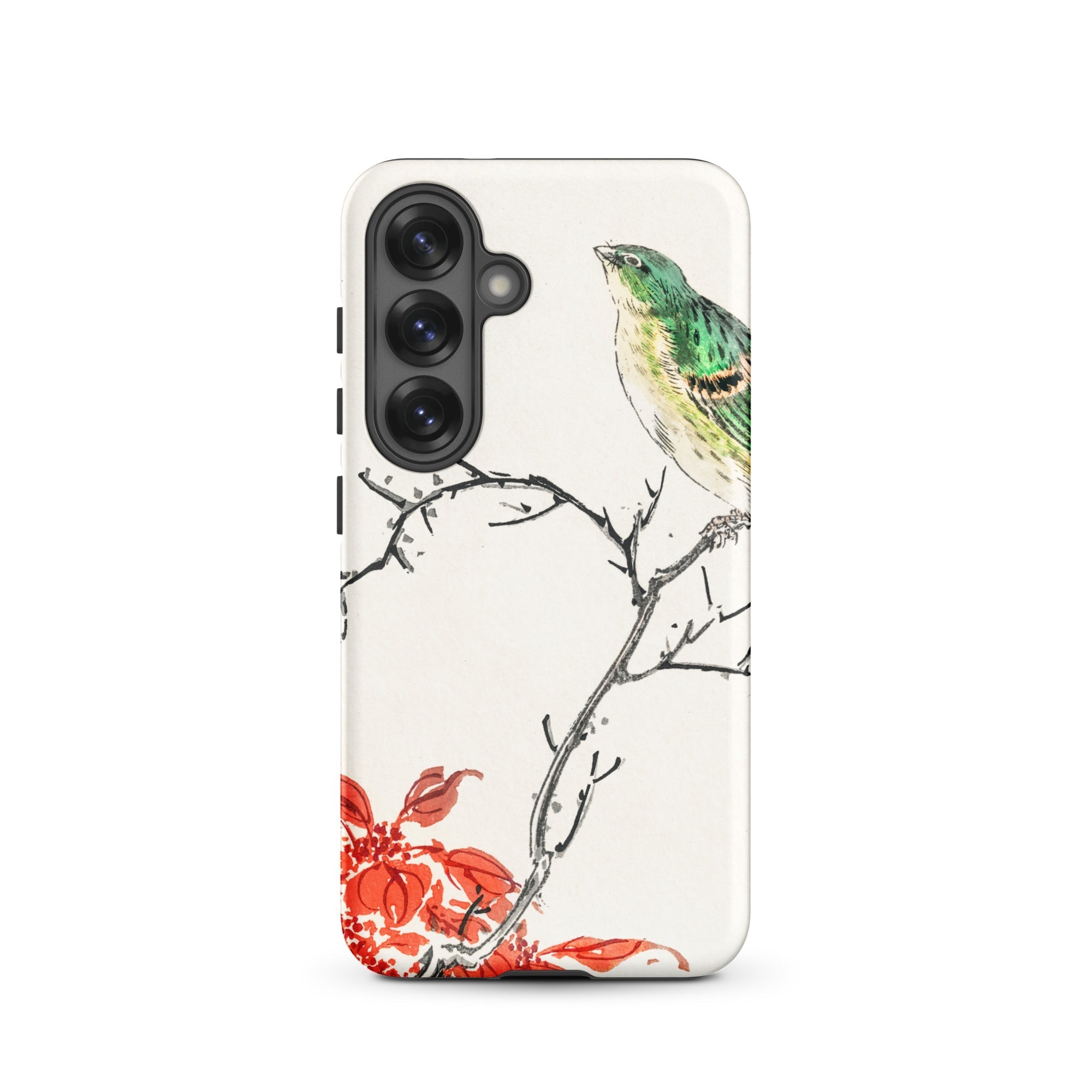 Yellow Bunting Bird Numata Kashu Samsung Case, Galaxy S25 / Matte, White Smartphone Case Design Bird Branch Red Leaves