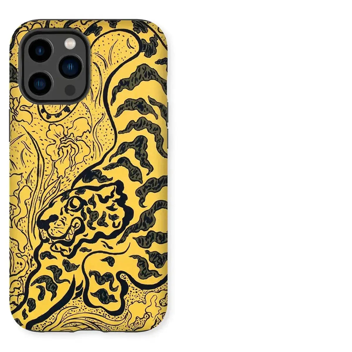 Yellow phone case with tiger design showcasing a vibrant art iPhone case for eclectic art nerds