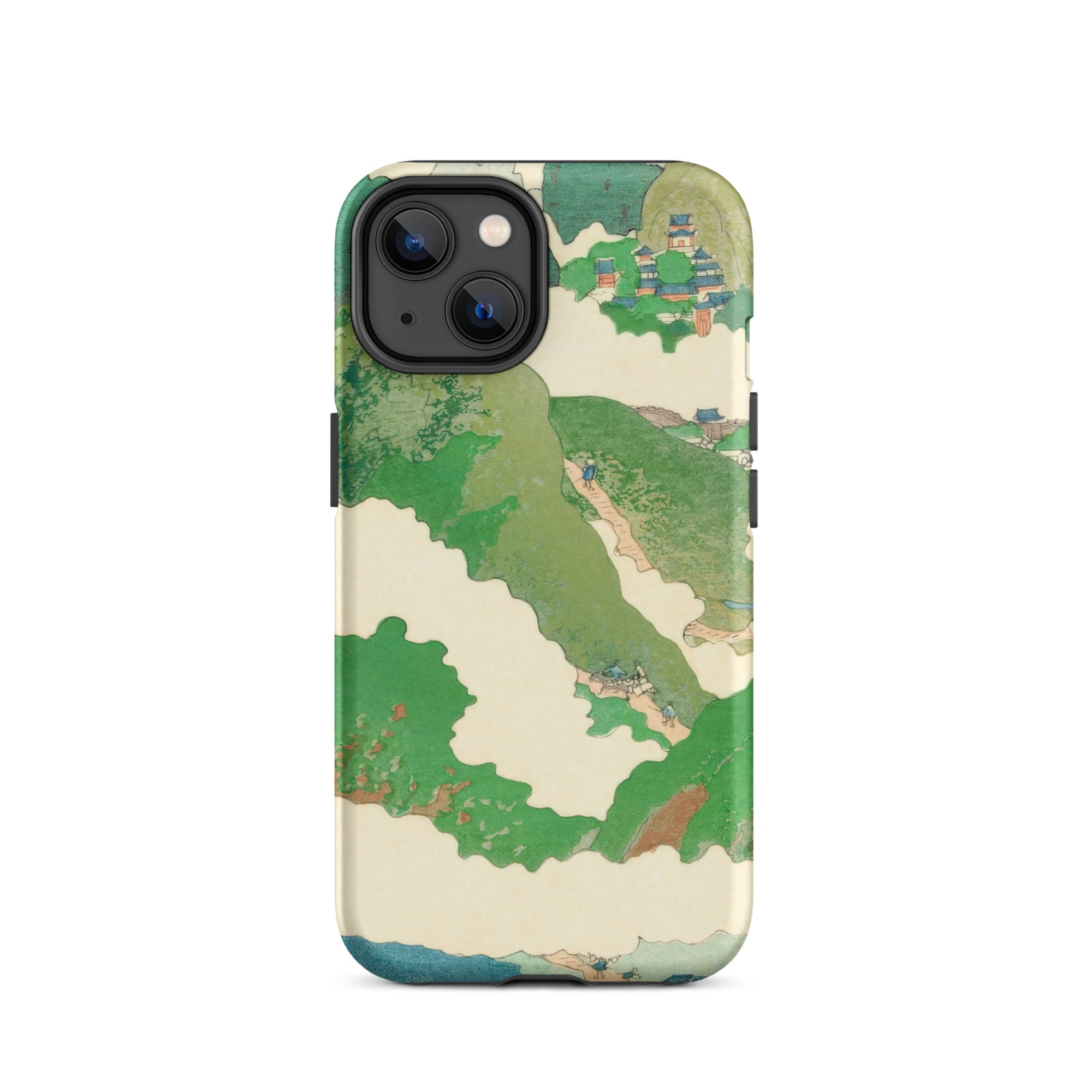 The Yellow River Fukuda Bisen Iphone Case, 14 / Matte, Green Beige Patterned Phone Case
