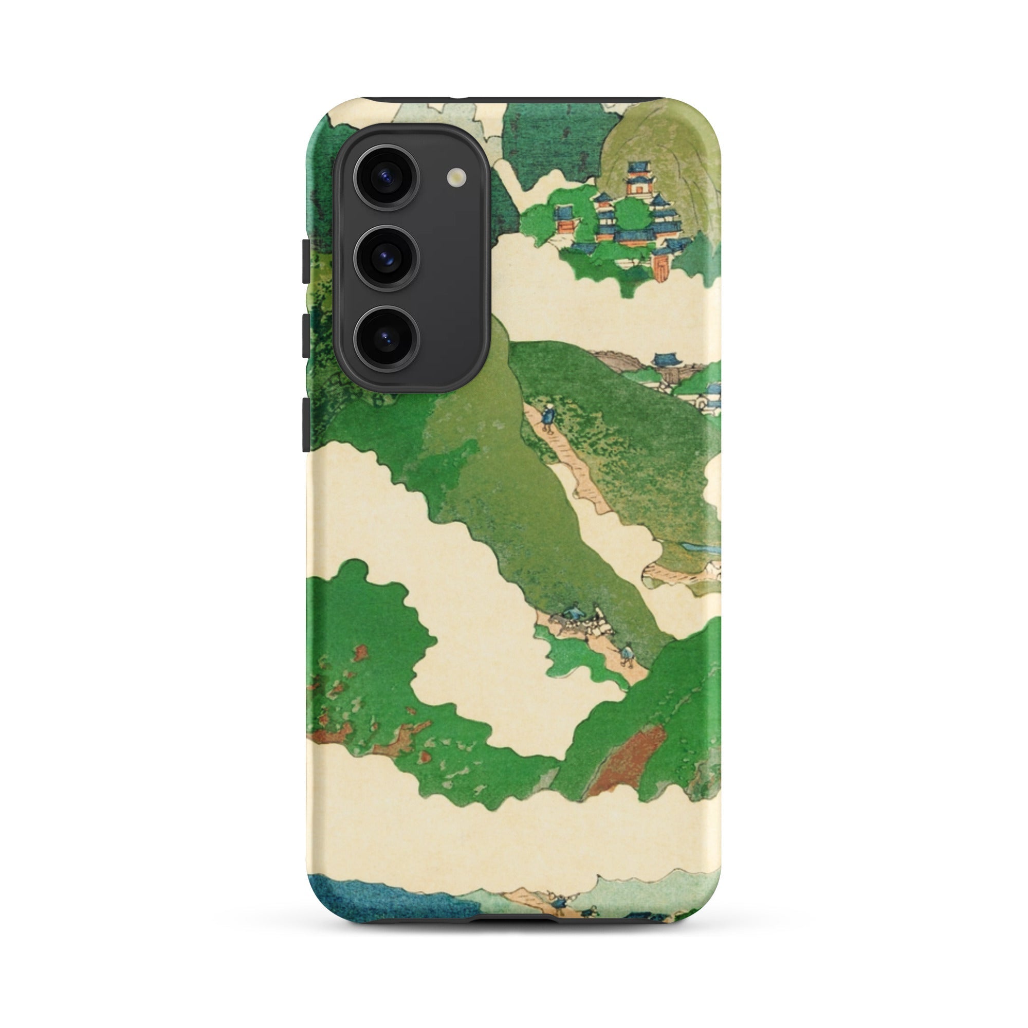 The Yellow River Fukuda Bisen Samsung Case, Galaxy S23 Plus / Matte, Smartphone Case Green Brown off White Landscape Design Black