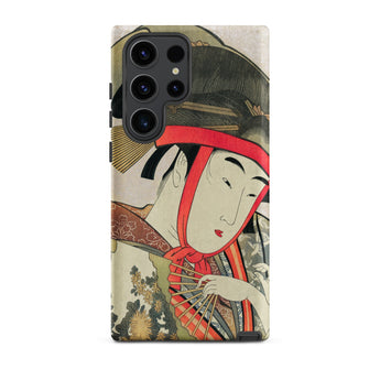 Yoshiwara Suzume - Utamaro Ukiyo-e Samsung Case, Galaxy S23 Ultra / Matte, Smartphone Decorative Case Ukiyo-e Style Illustration Woman Fan