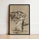 You will not Escape - Francisco De Goya Art Print / Canvas Framed Black-and-white Illustration Woman Attire Winged Demonic Figures Arches
