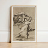 You will not Escape - Francisco De Goya Art Print / Canvas Framed Sepia-toned Woman Attire Winged Demonic Figures Arches Backward, Eyes