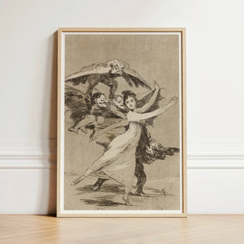 You will not Escape - Francisco De Goya Art Print / Canvas Framed Sepia-toned Woman Attire Winged Demonic Figures Arches Backward, Eyes