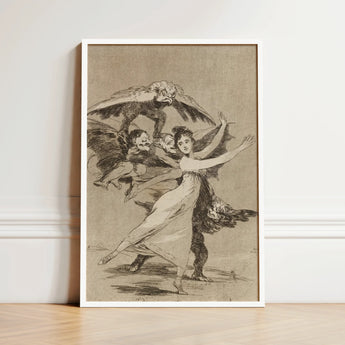 You will not Escape - Francisco De Goya Art Print / Canvas Framed Black-and-white Woman Dress Winged Figures Enclosed Simple Arches