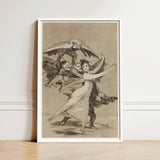 You will not Escape - Francisco De Goya Art Print / Canvas Framed Sepia-toned Woman Attire Winged Demonic Figures Arches Backward, Eyes