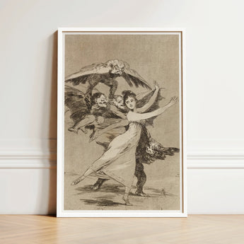 You will not Escape - Francisco De Goya Art Print / Canvas Framed Sepia-toned Woman Attire Winged Demonic Figures Arches Backward, Eyes