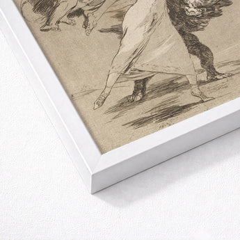 You will not Escape - Francisco De Goya Art Print / Canvas Framed Black-and-white Sketch Scene Enclosed Sleek White Woman Arches Backward,