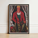 Framed Painting Black Frame Stylized Man Blonde Hair Young Hunter Hearing, Marsden Hartley’s, Gold-tan Antlers Cradled, Berlin Officer