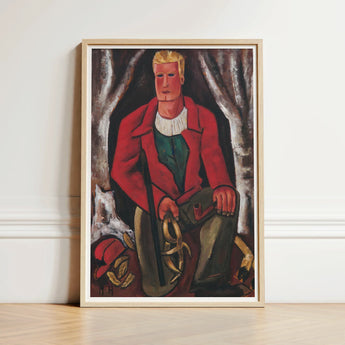 Framed Painting Man Red Coat Gold Hair Green Young Hunter Hearing, Marsden Hartley’s, Gold-tan Antlers Cradled, Berlin Officer Portraits,
