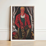 Framed Painting Man Red Coat Blonde Hair Seated Young Hunter Hearing, Marsden Hartley’s, Gold-tan Antlers Cradled, Berlin Officer